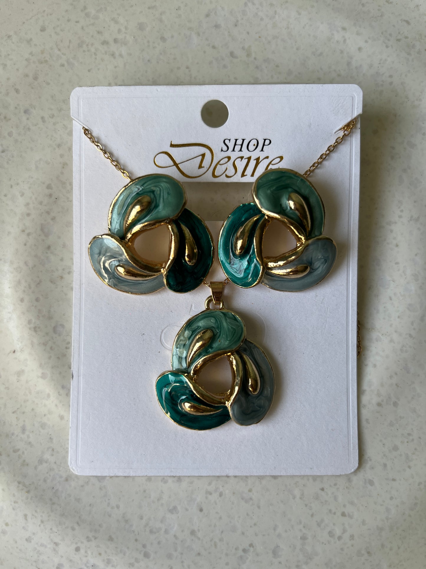 Emerald Swirl Enamel Jewellery Set